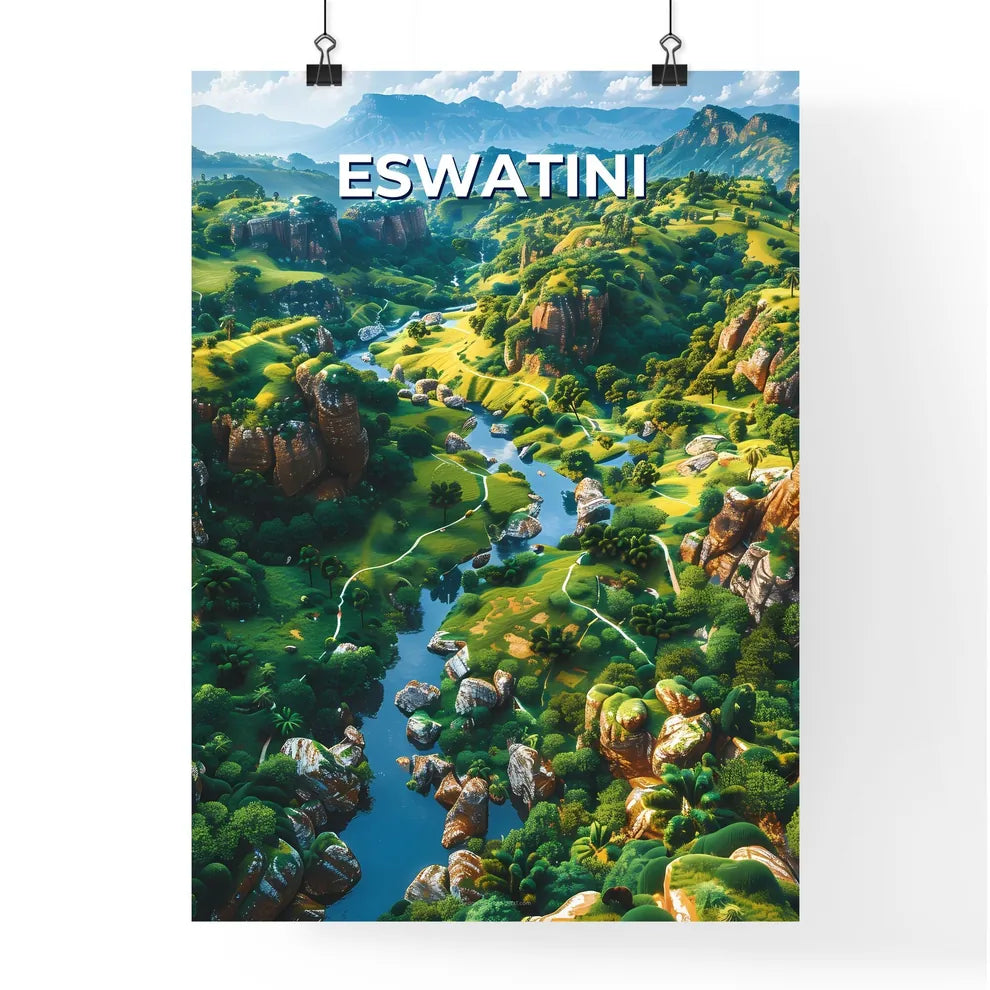 Vibrant African Art: Enchanted River Valley Painting Poster