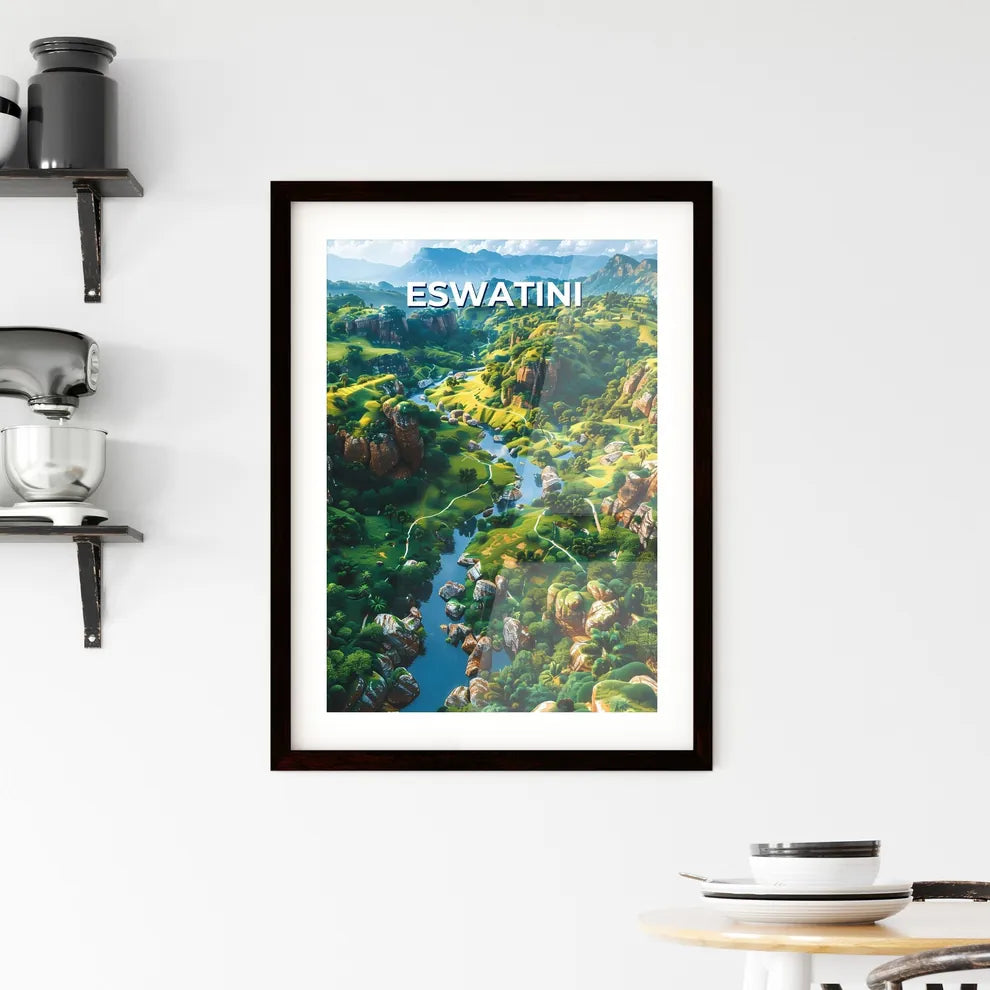 Vibrant African Art: Enchanted River Valley Painting Framed Print