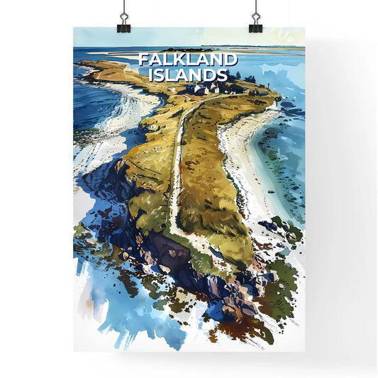 Vibrant Aerial Painting of a Falkland Island Poster