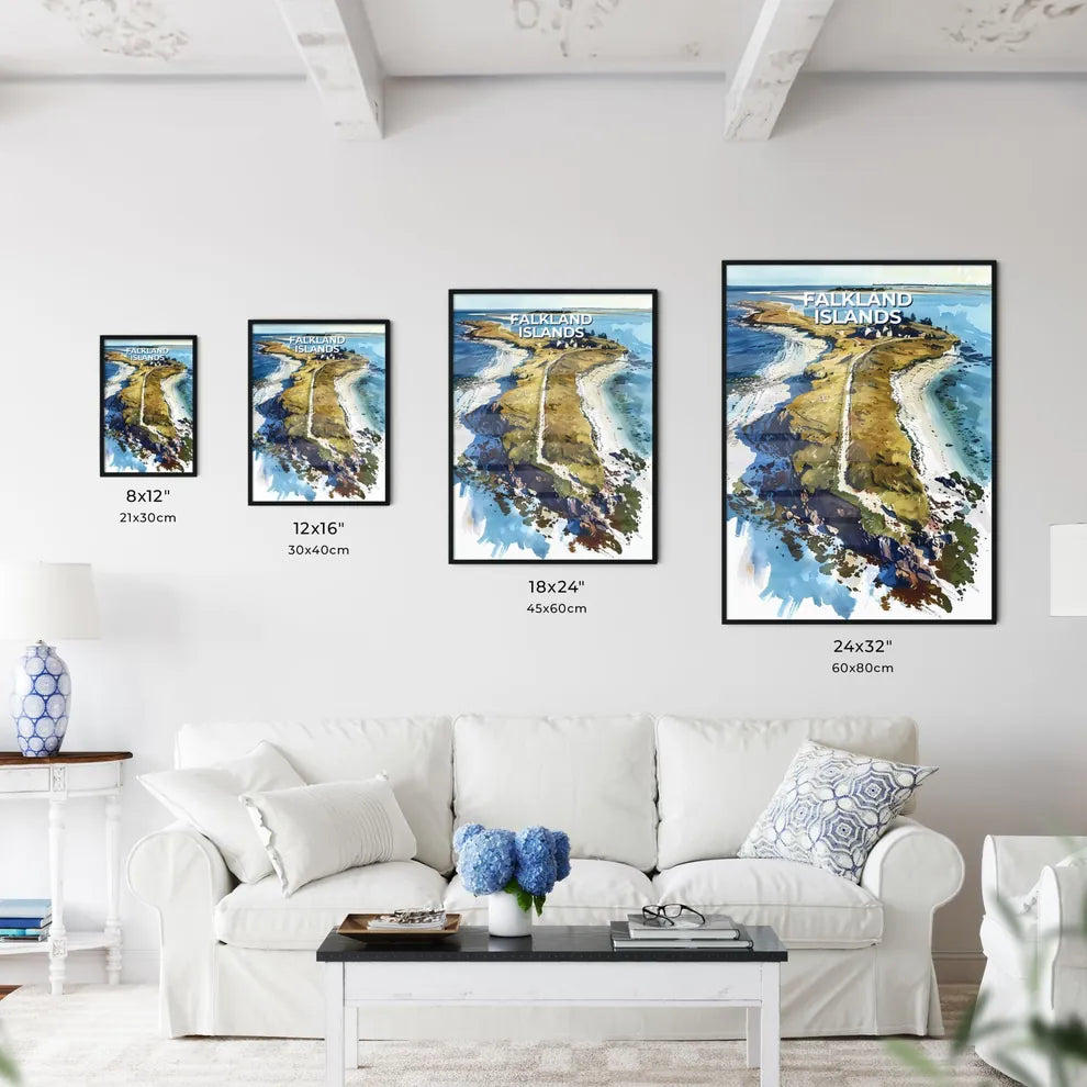 Vibrant Aerial Painting of a Falkland Island - Kitchen Hangings