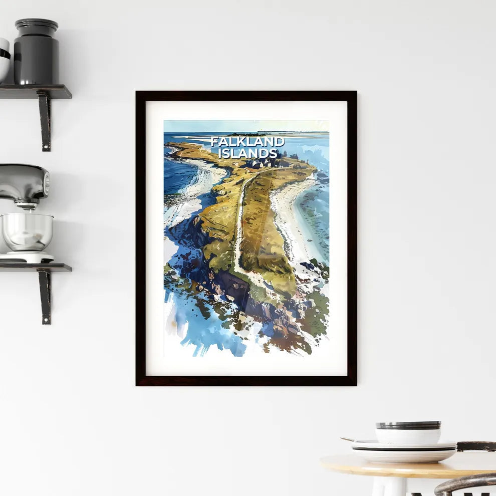 Vibrant Aerial Painting of a Falkland Island Framed Print