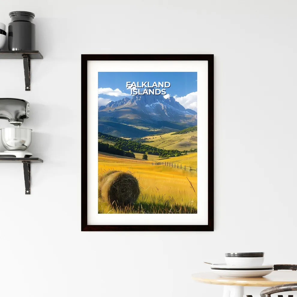 Vibrant Painting of a Hayfield with Mountain Framed Print