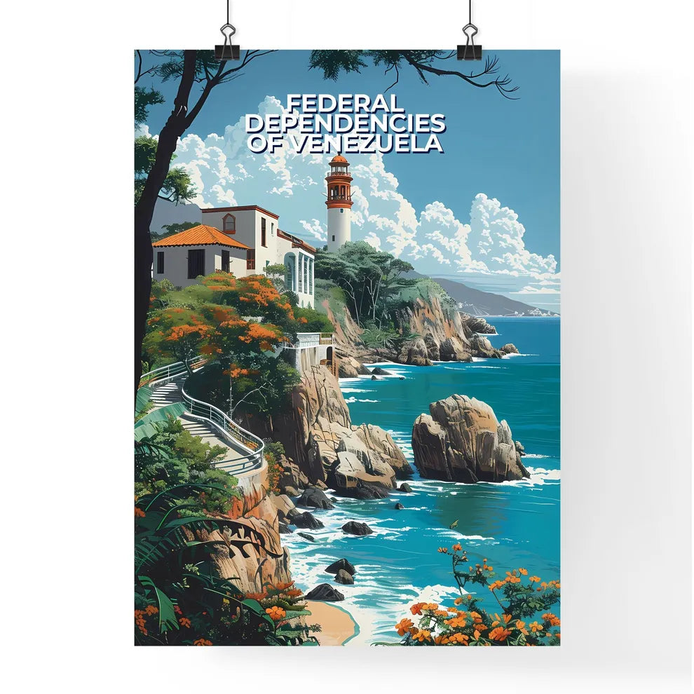 Colorful Abstract Painting of Oceanside Architecture in Venezuela's Federal Dependencies Poster