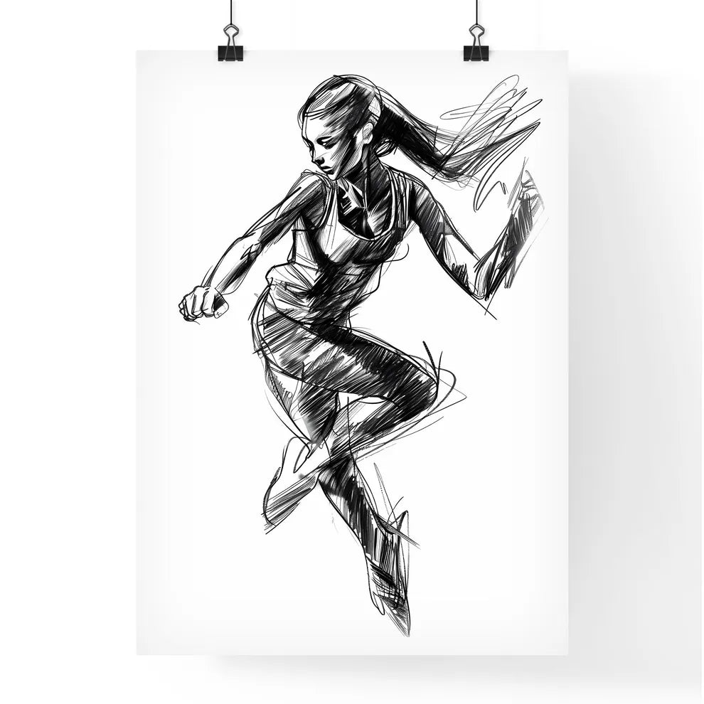 Aggressive running woman drawing Poster
