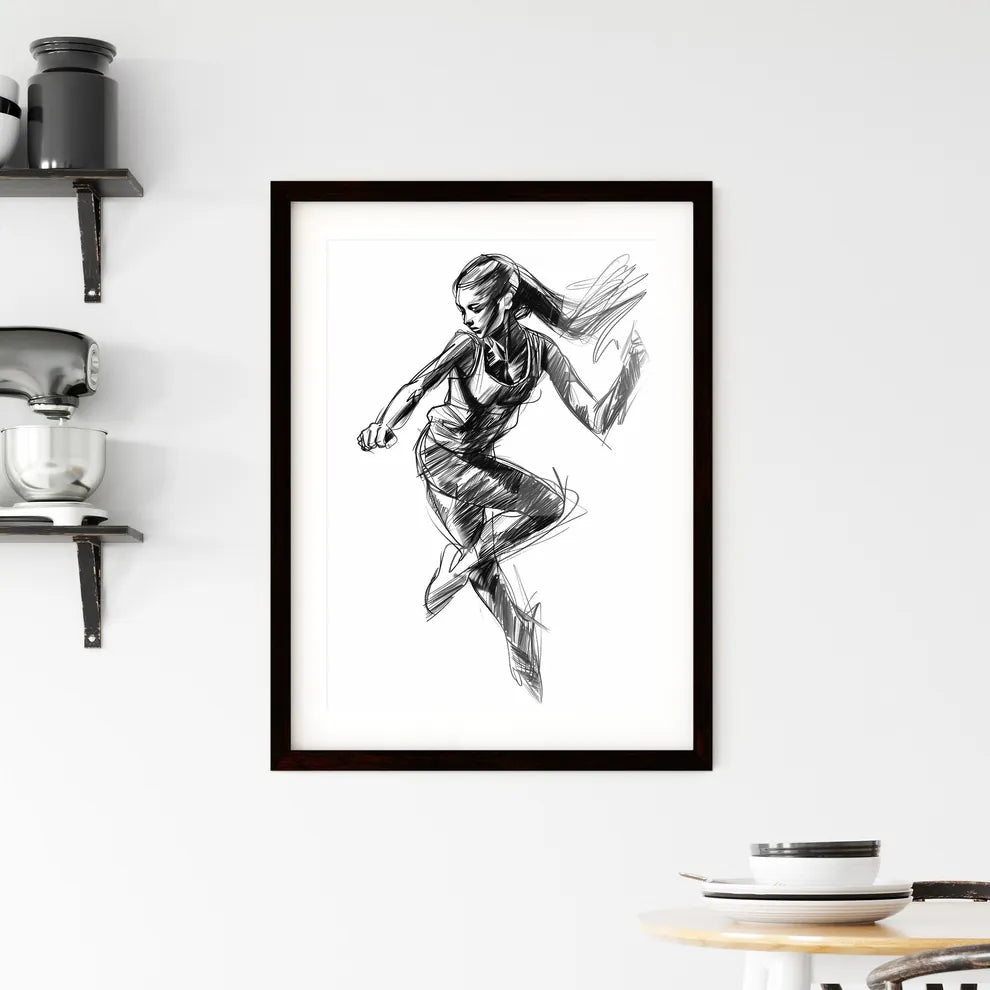 Aggressive running woman drawing Framed Print