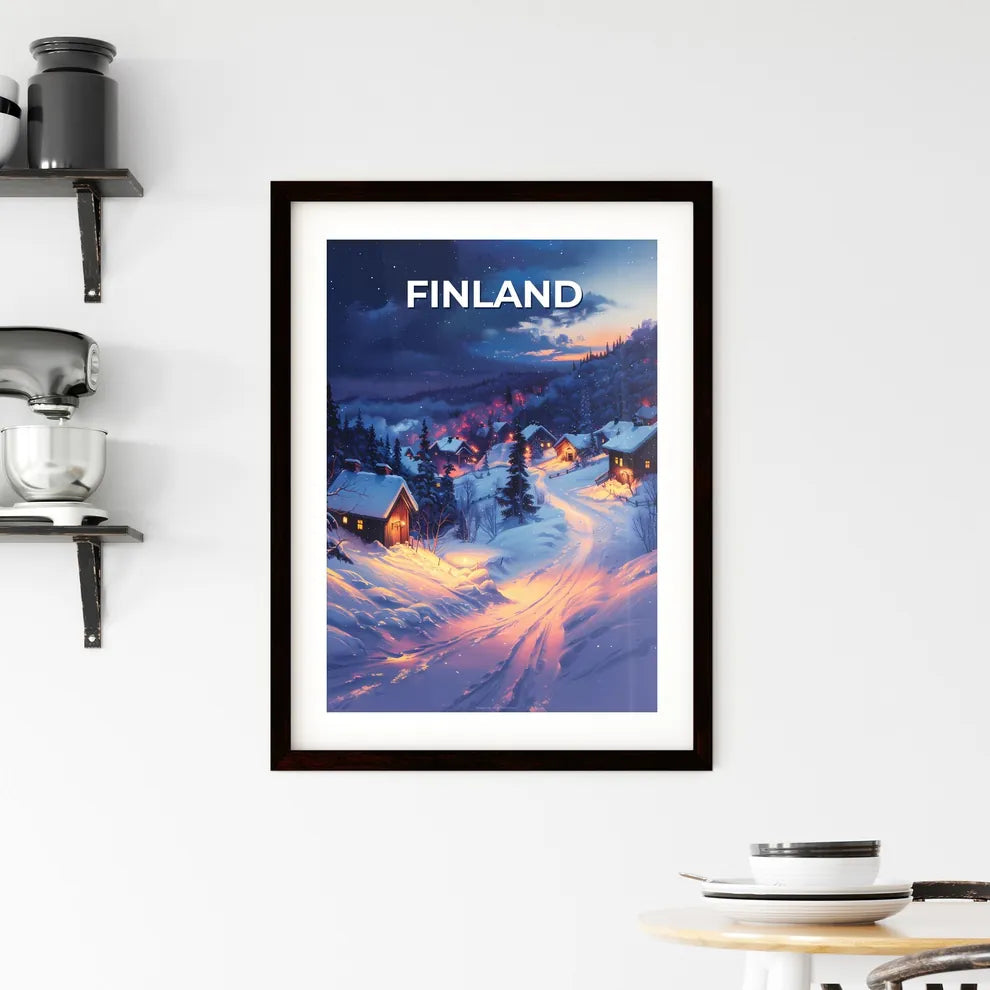 Snowy Village Winter Art Painting Europe Finland Houses Trees Artwork Nature Landscape Custom Print