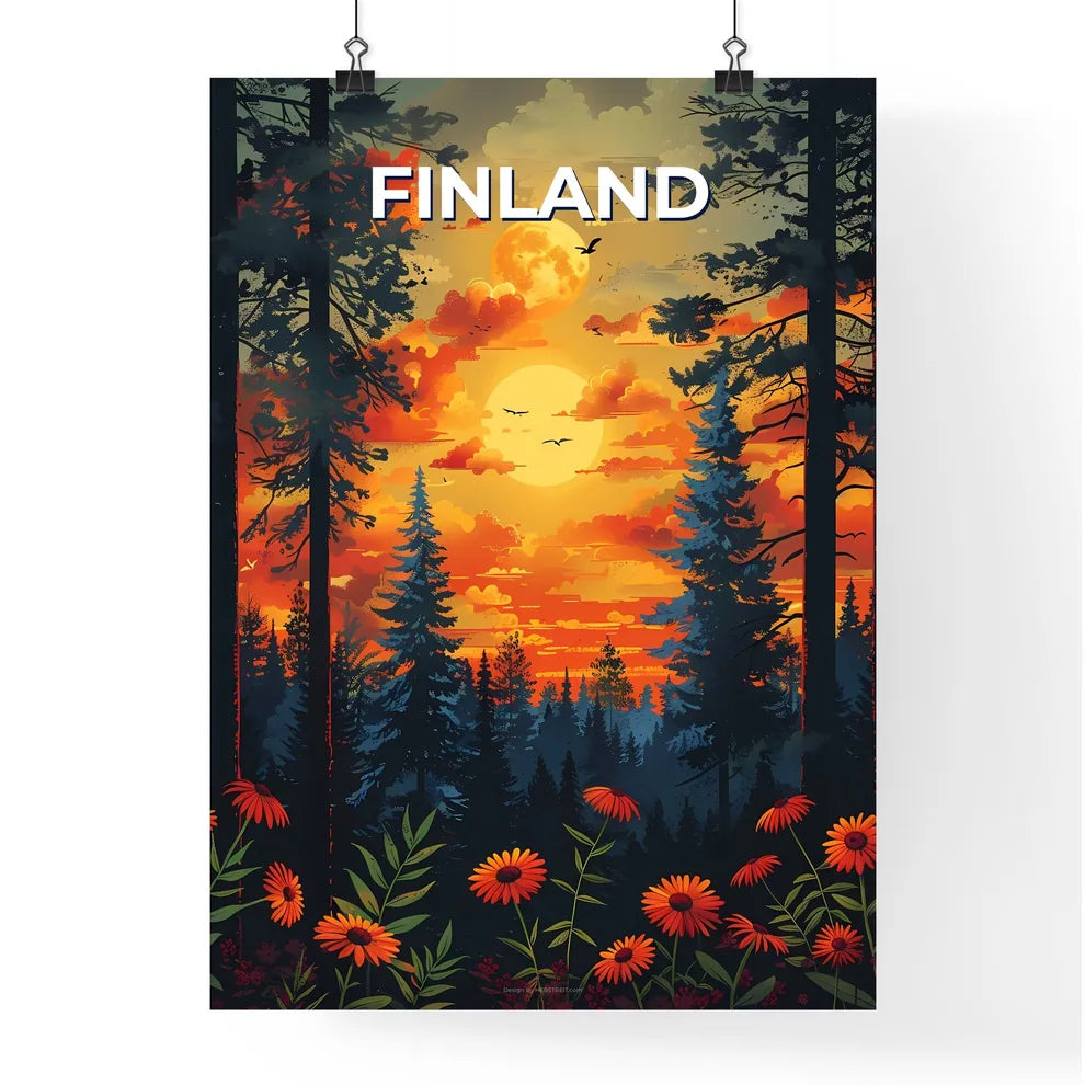 Vibrant Forest Sunset Painting Poster
