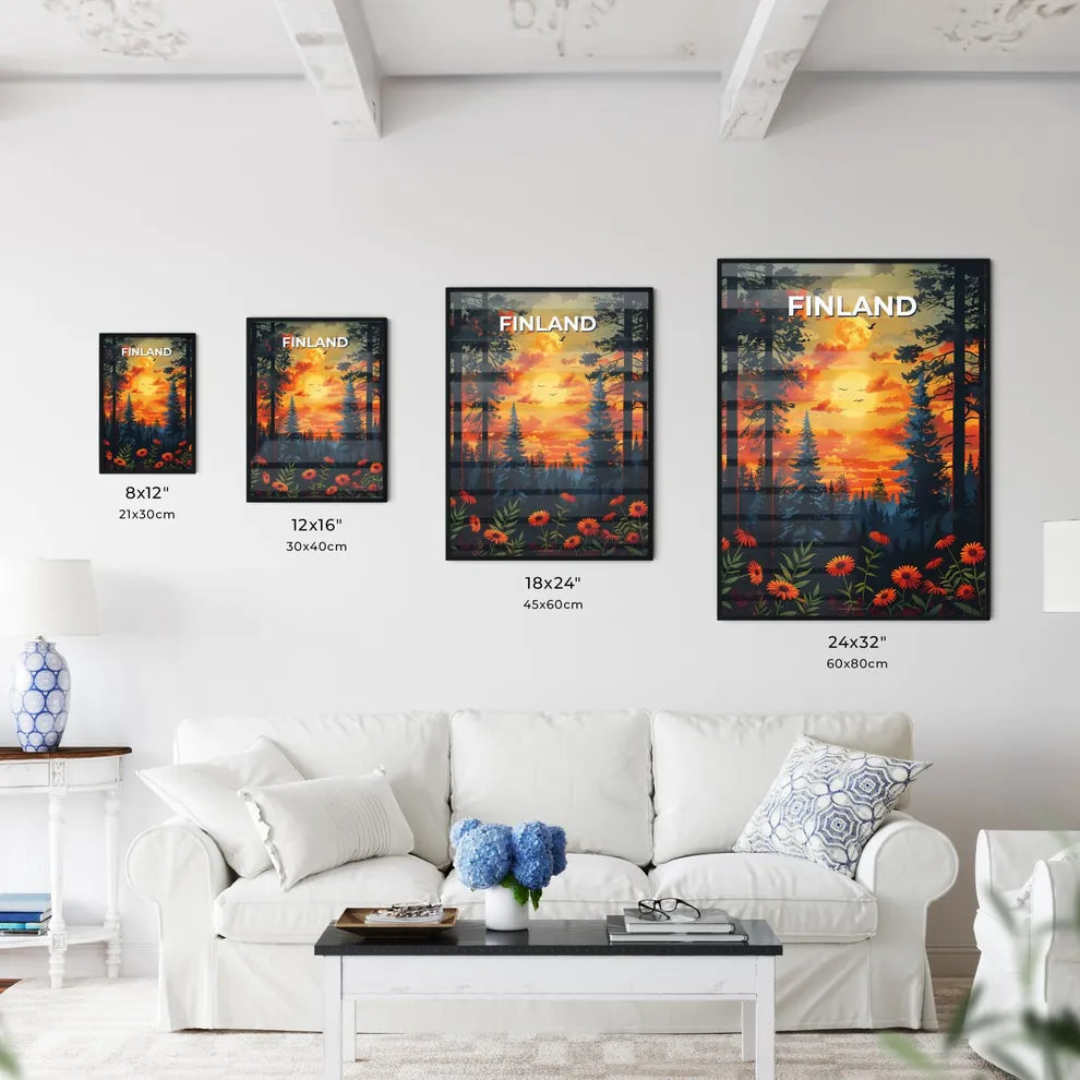 Vibrant Forest Sunset Painting - Kitchen Hangings