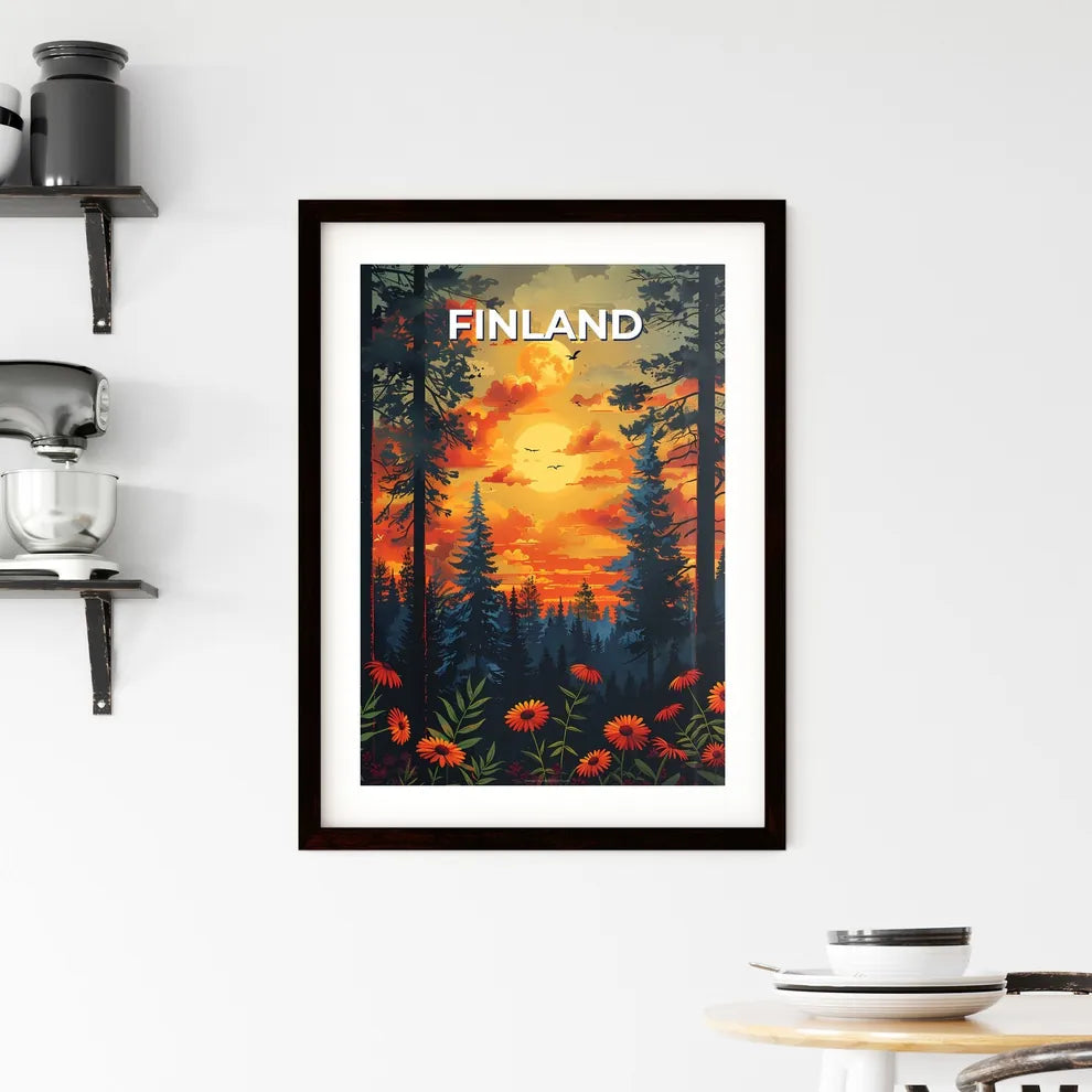 Vibrant Forest Sunset Painting Framed Print