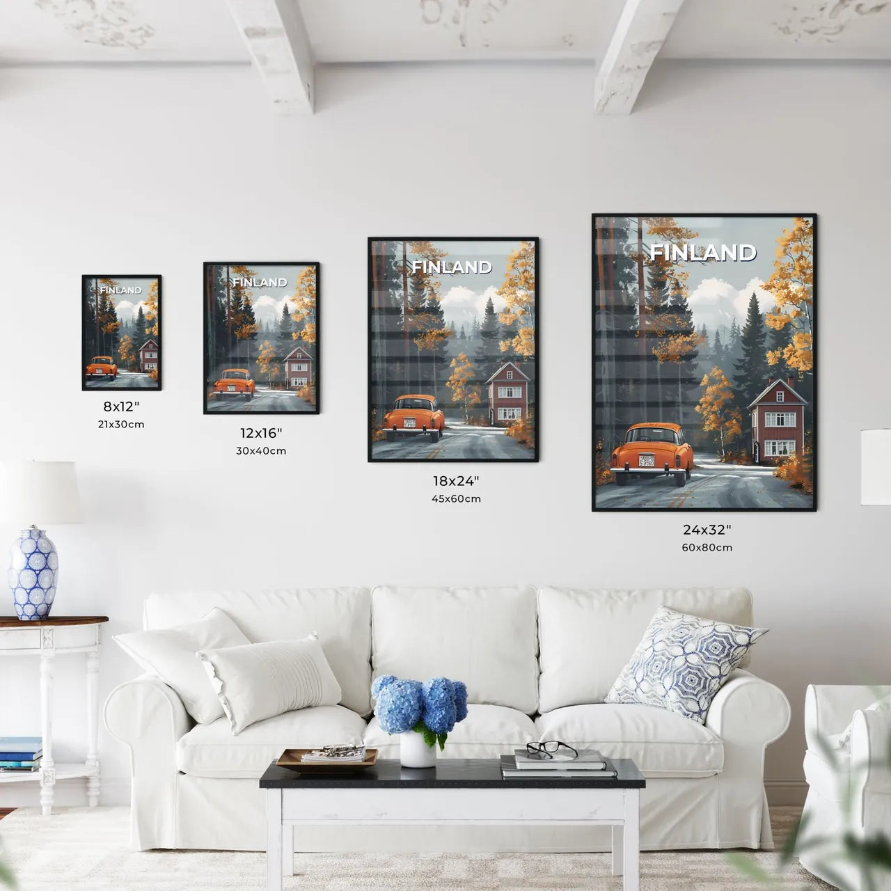 Finland, Europe – Artistic Depiction of a Car on the Road: Vibrant Painting with Focus on Art Size Chart