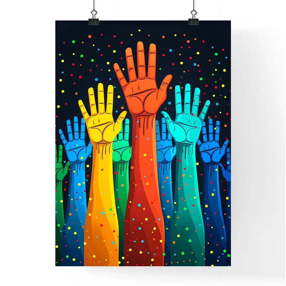 Colorful raised hands painting for Friendshi Poster