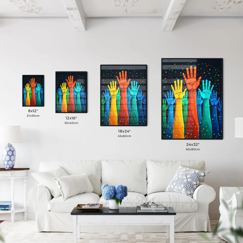 Colorful raised hands painting for Friendshi - Kitchen Hangings