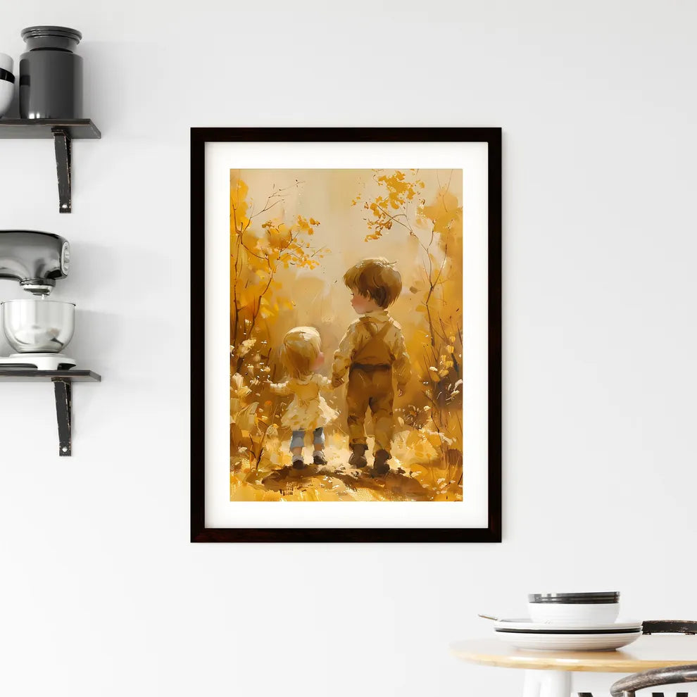 Vibrant art painting depicting a boy and gir Framed Print