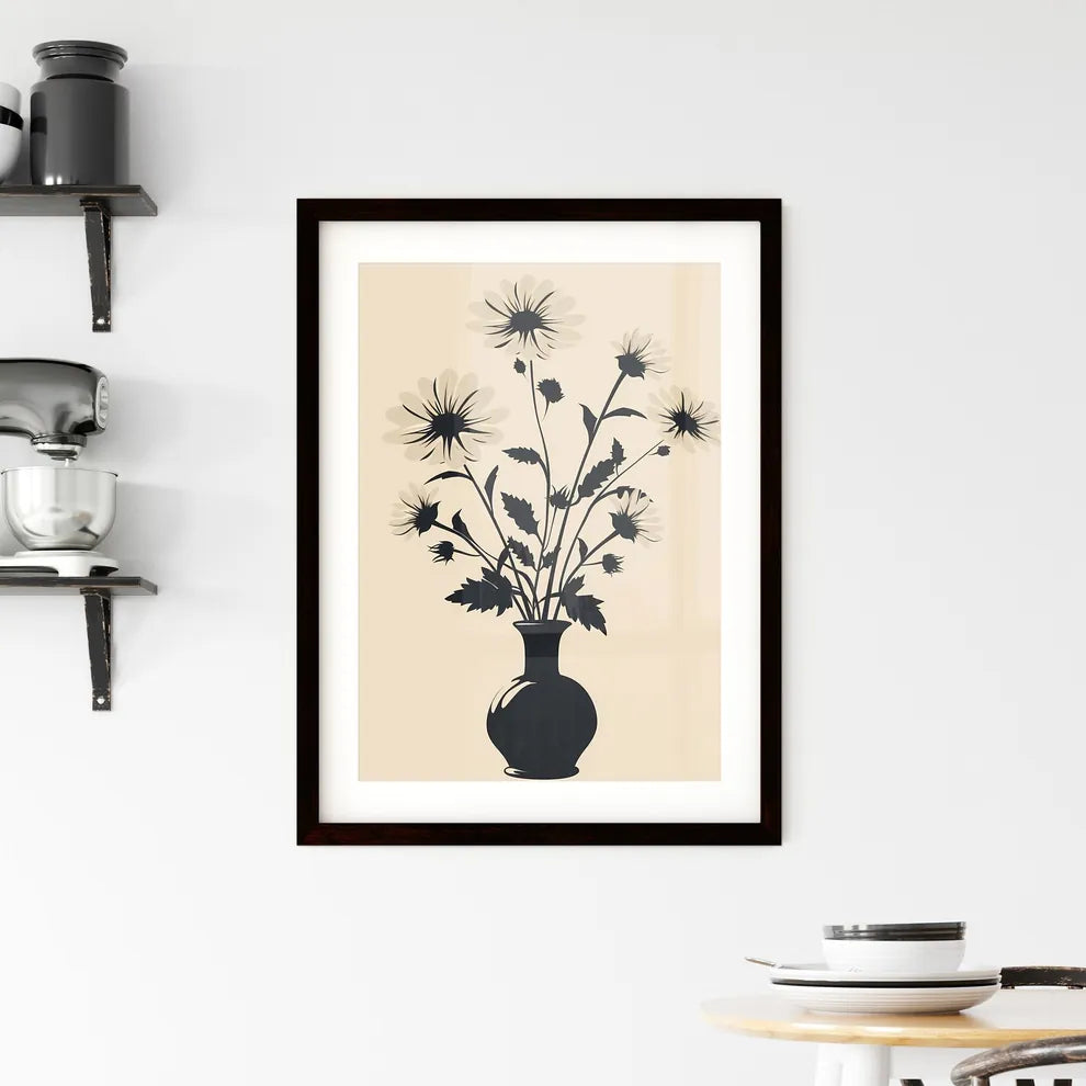 Minimalist Black and White Flower Silhouette Framed Print