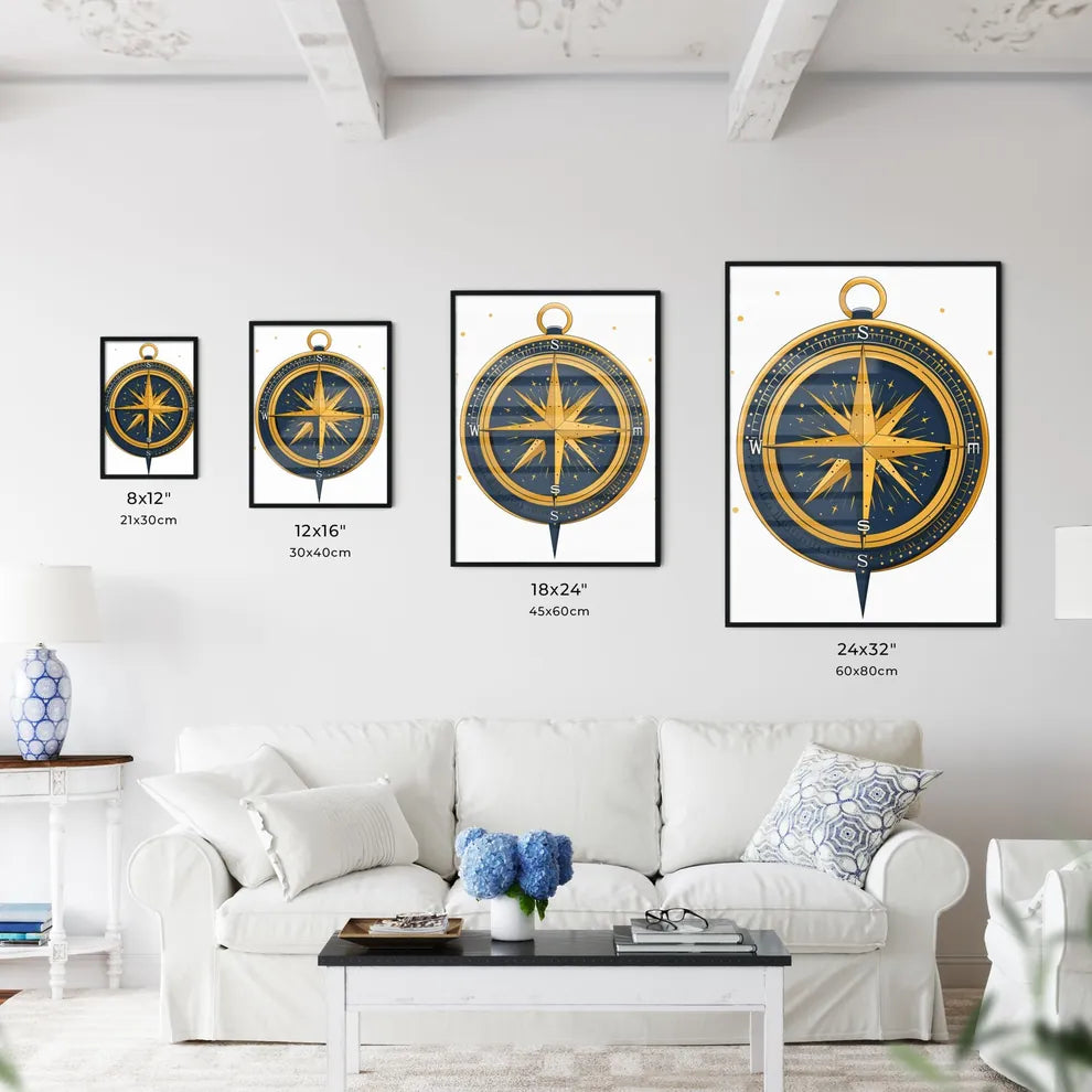 Vintage Compass Rose Painting with Star - Kitchen Hangings