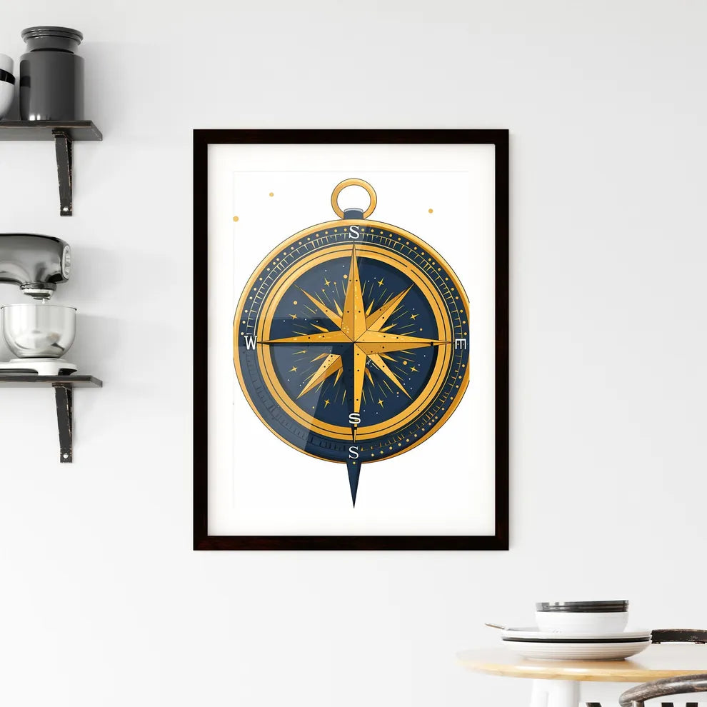 Vintage Compass Rose Painting with Star Framed Print