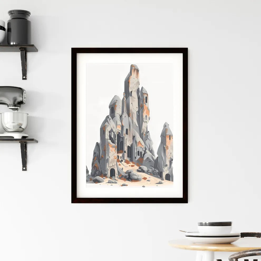 Majestic Fairy Chimneys of Cappadocia: Vibrant Painting of Ascending Rock Landmark with Windows Custom Print