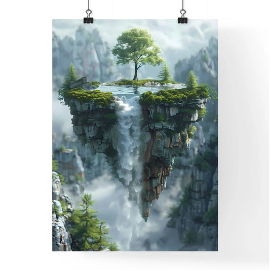 Vibrant Floating Mini-Island with Tree and W Poster