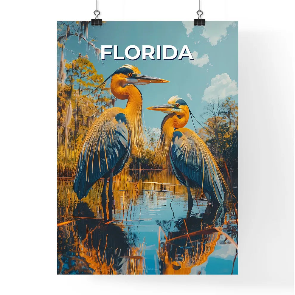 Vibrant Art Painting: Colorful Birds in Water Poster