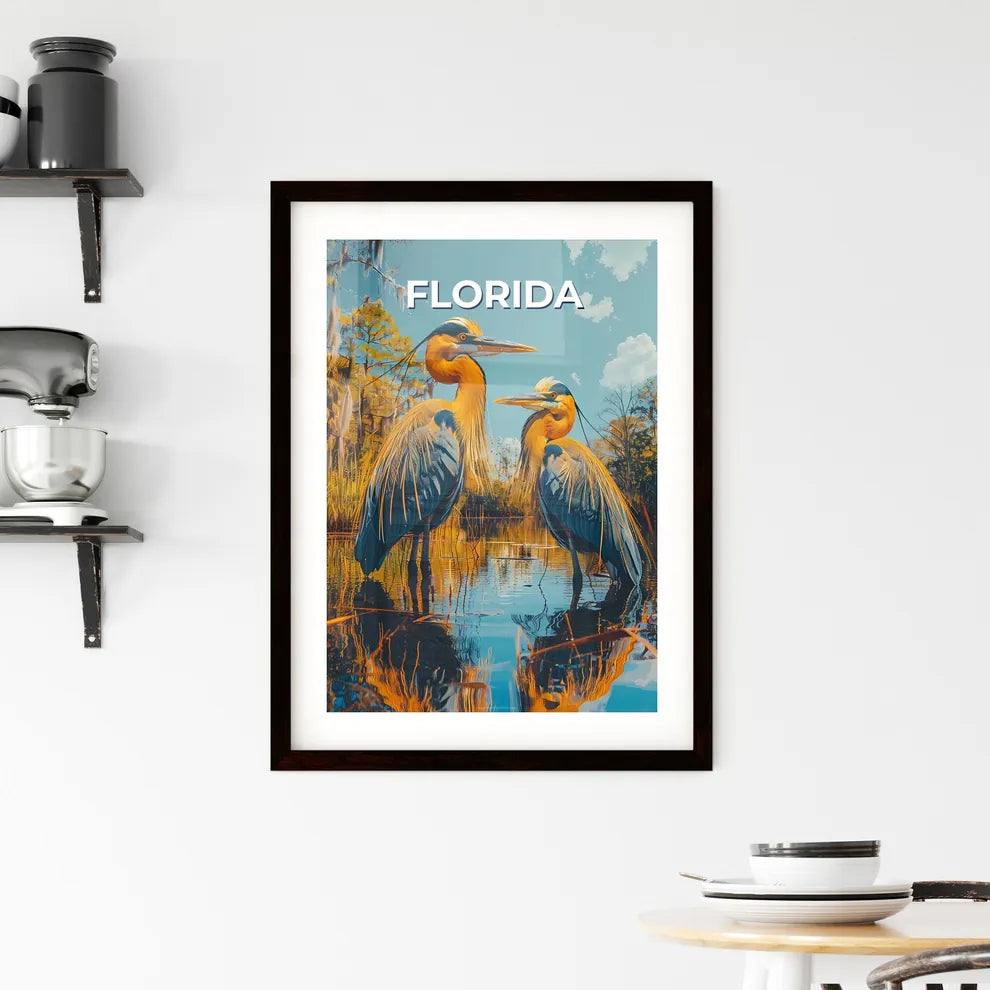 Vibrant Art Painting: Colorful Birds in Water Framed Print