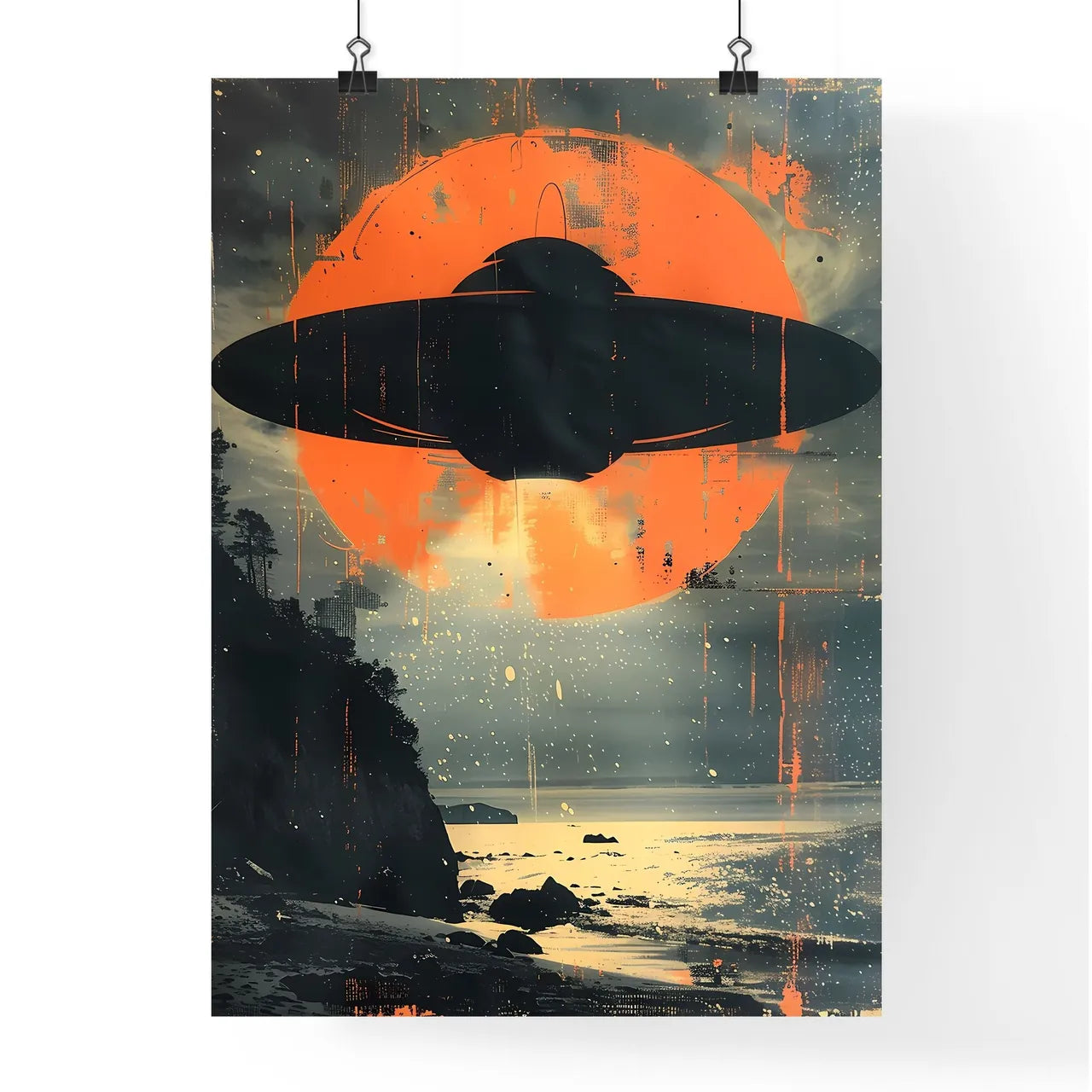 Abstract UFO Watercolor Minimalist Painting Poster