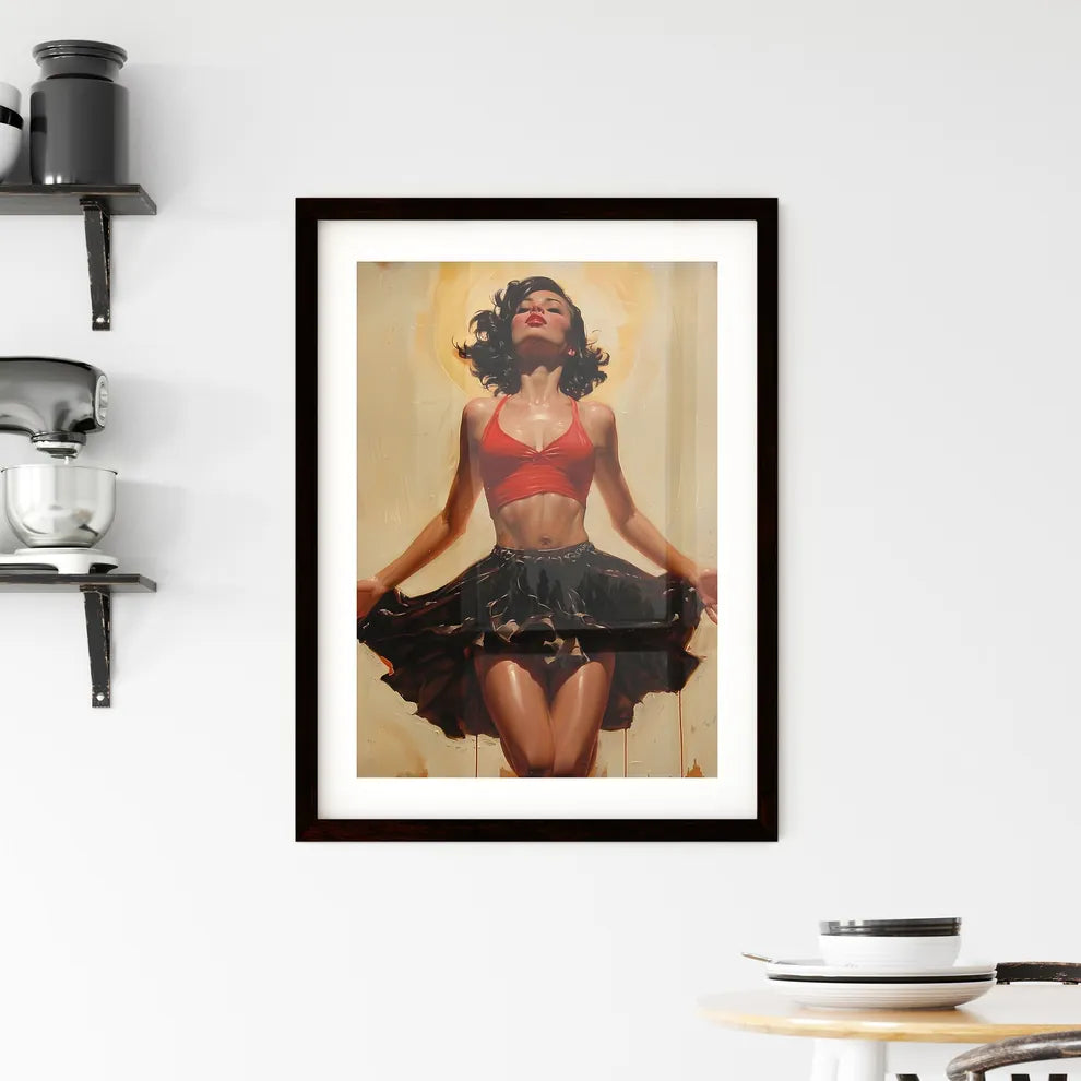 Vibrant Painting of a Woman in a Red Top and Framed Print