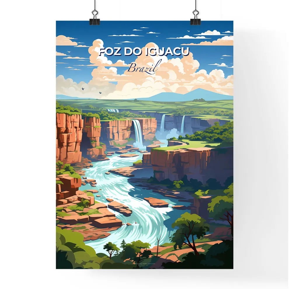 Artistic Depiction of Foz do Iguacu Brazil Skyline with River Flowing Through Canyon Default Title