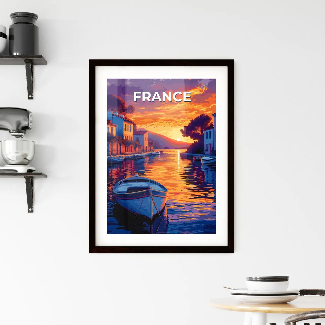 Vibrant, artistic painting of a boat in the idyllic waters of France, Europe Custom Print