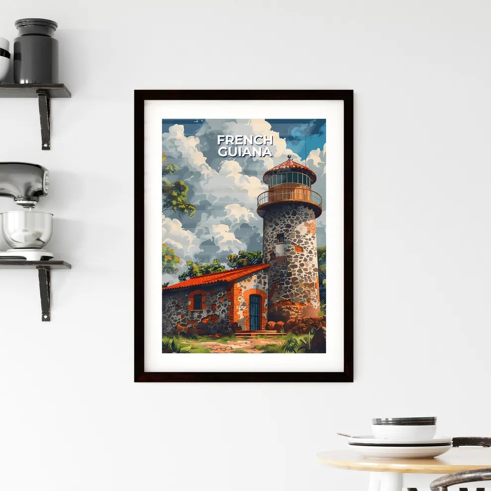 Vibrant Art Painting of a Towered Stone Building in French Guiana, South America Custom Print