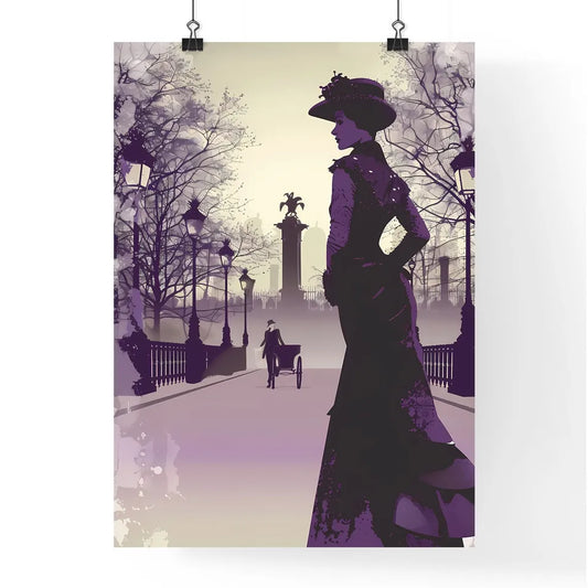 Romantic 1920s Girl on Champs Elysees: Handwritten Portrait, Retro Halftone, Cinematic Side View with Vibrant Art Focus Poster