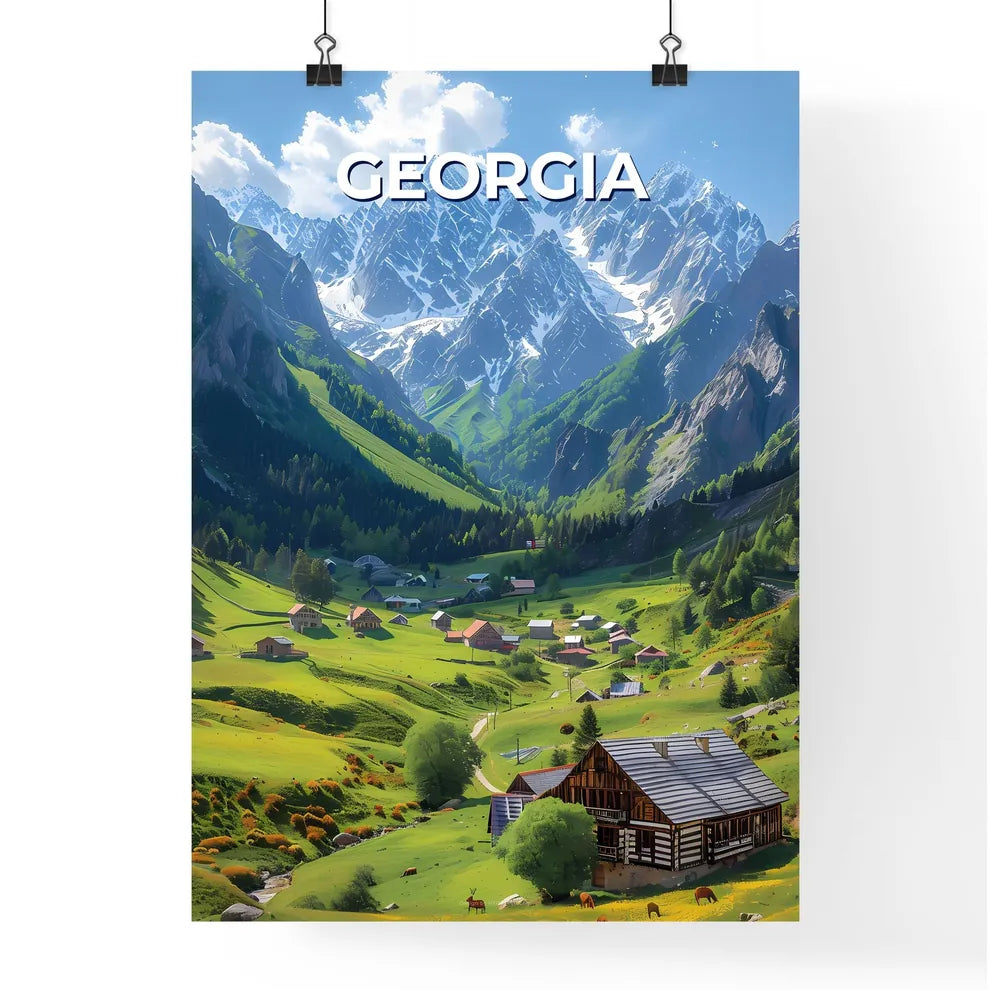 Vibrant Georgian Mountain Landscape Painting Poster