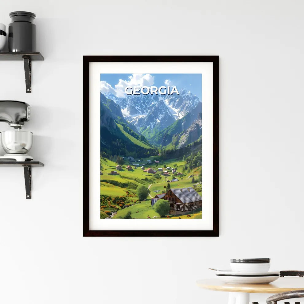 Vibrant Georgian Mountain Landscape Painting Framed Print