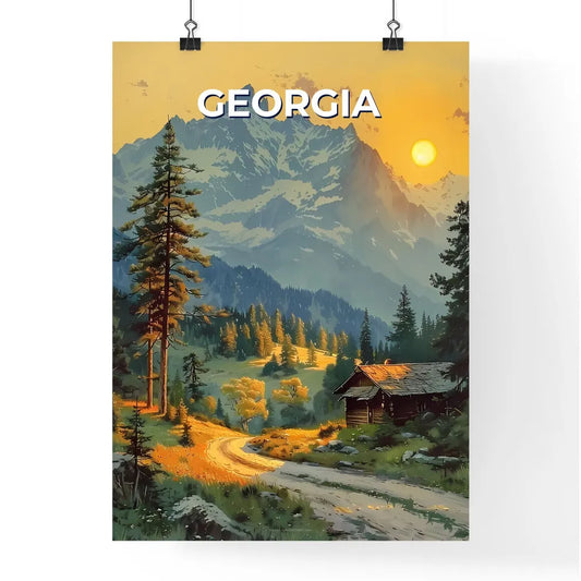 Painting of a Vibrant House in the Mountains Poster