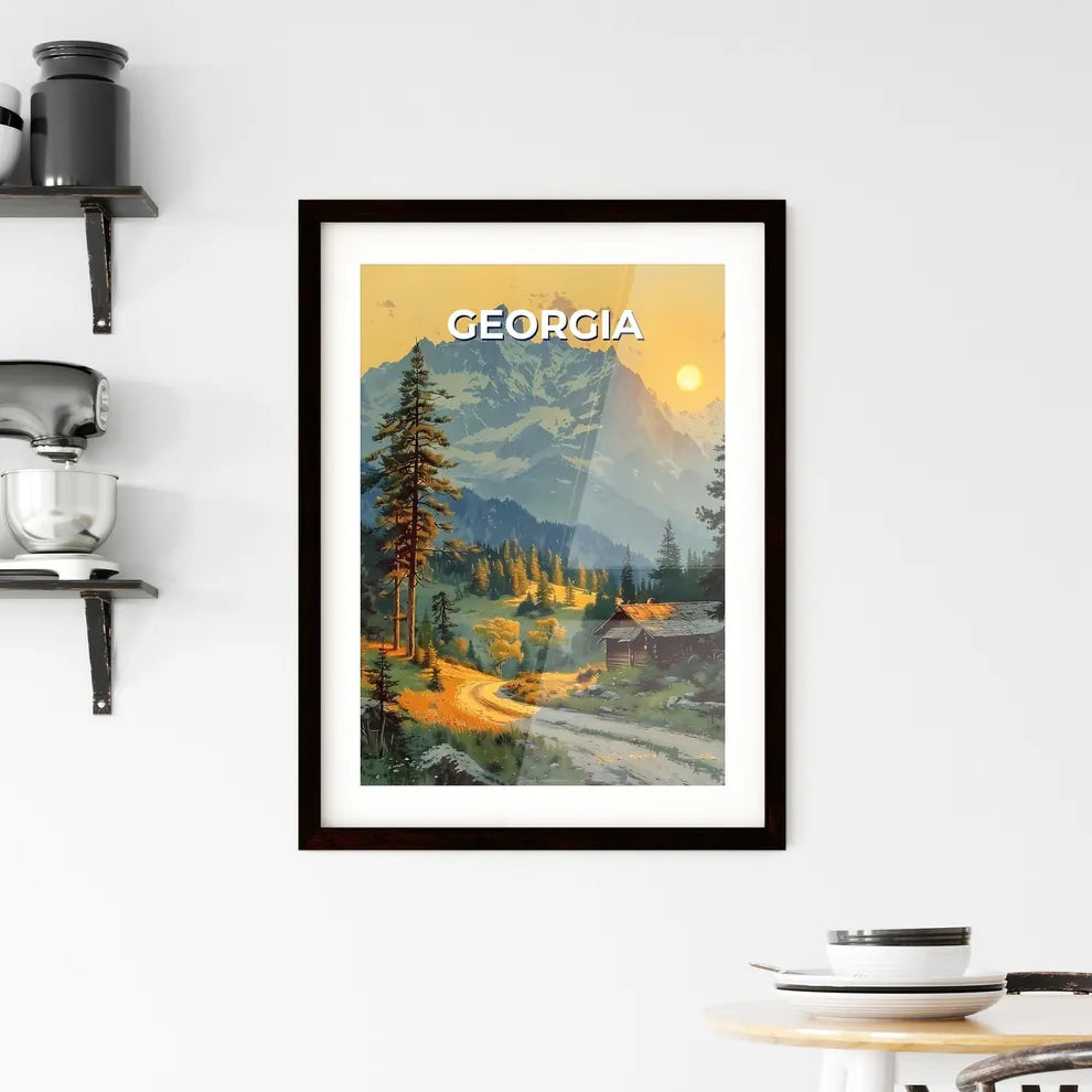Painting of a Vibrant House in the Mountains Framed Print