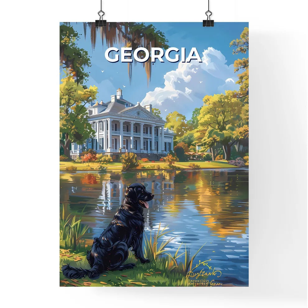 Vibrant Painted Lake Scene: Dog by Georgia Waterscape, Digital Art Poster