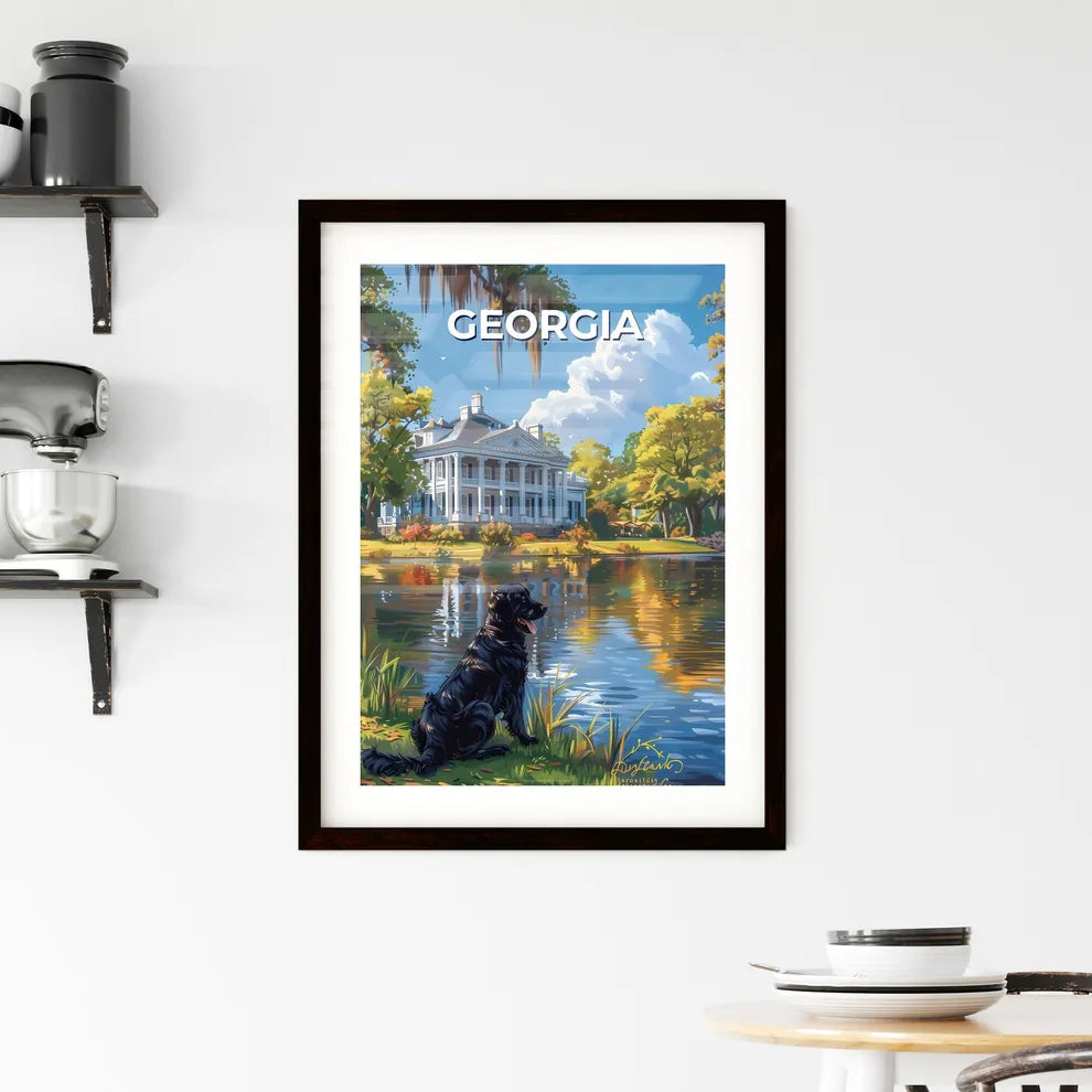 Vibrant Painted Lake Scene: Dog by Georgia Waterscape, Digital Art Custom Print