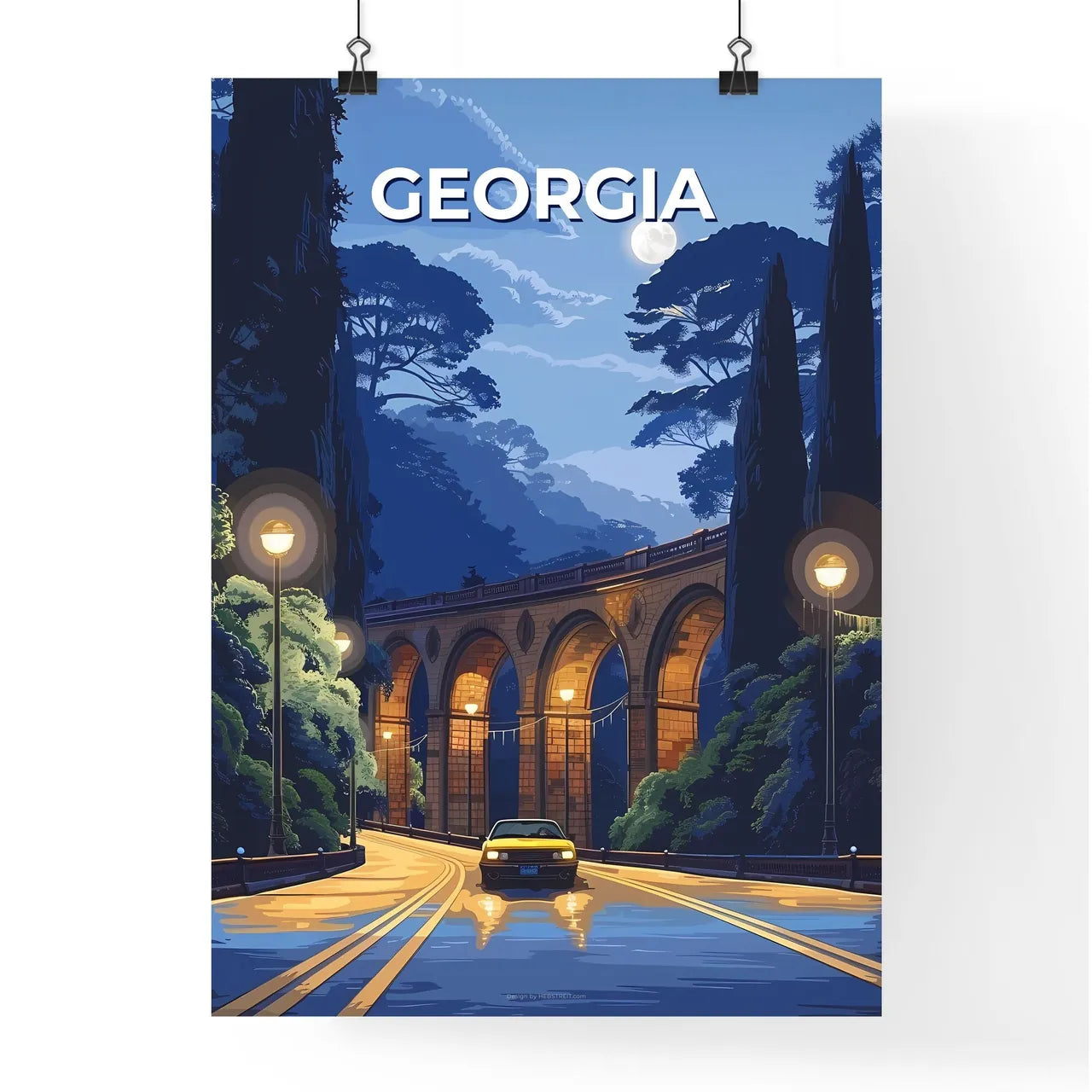 Abstract Painting Depicting a Car on a Bridge in Georgia, USA, Capturing the Essence of Art and Creative Expression Poster