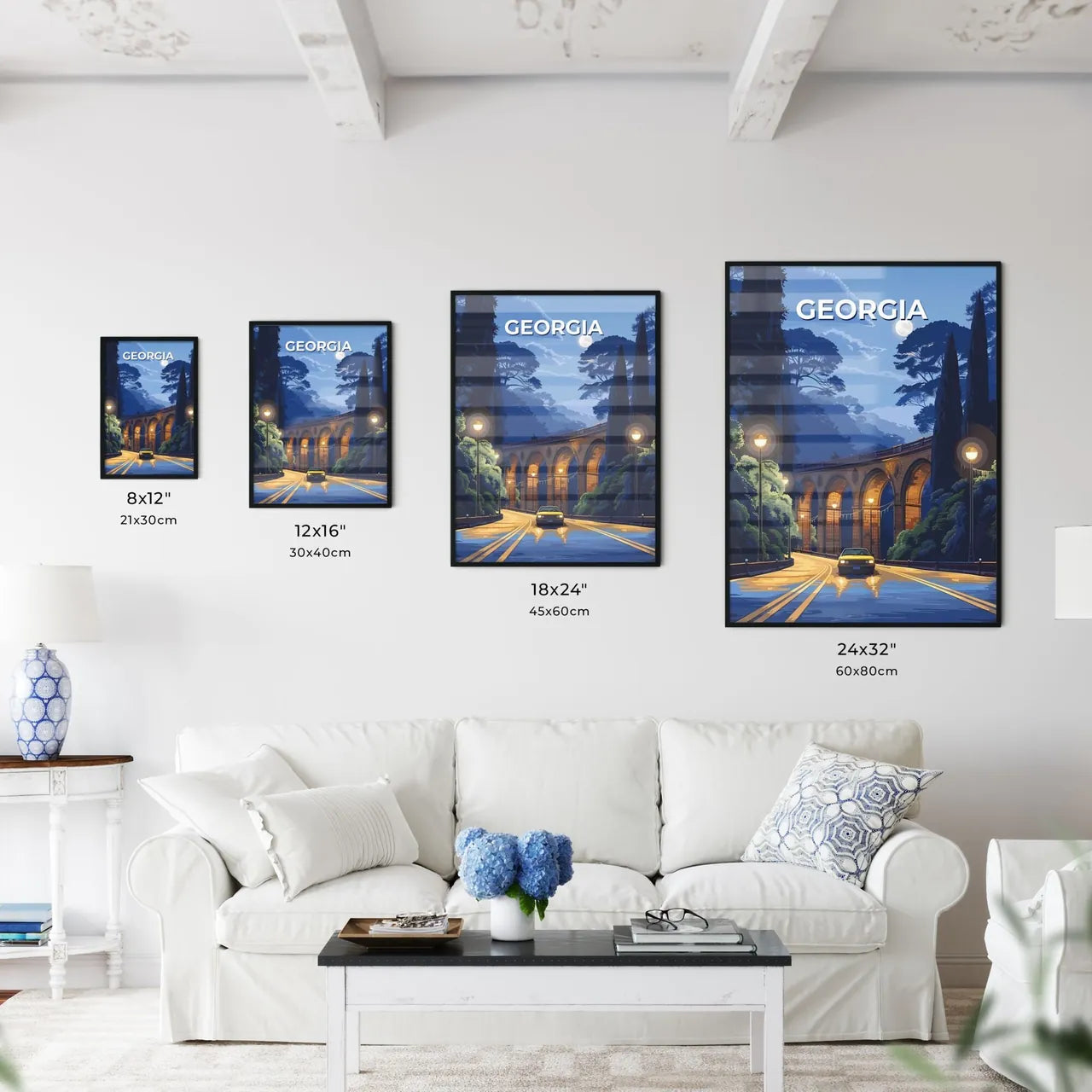 Abstract Painting Depicting a Car on a Bridge in Georgia, USA, Capturing the Essence of Art and Creative Expression Size Chart