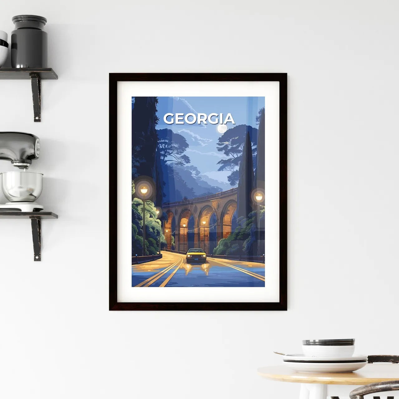 Abstract Painting Depicting a Car on a Bridge in Georgia, USA, Capturing the Essence of Art and Creative Expression Custom Print