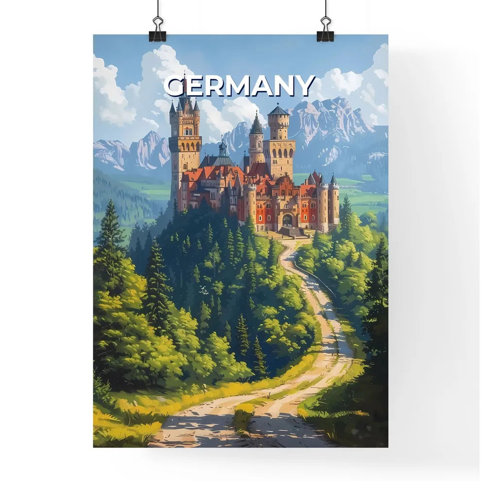 Artful Castle Landscape Painting: Vibrant Depiction of a Castle on a Hilltop Amidst Nature Poster