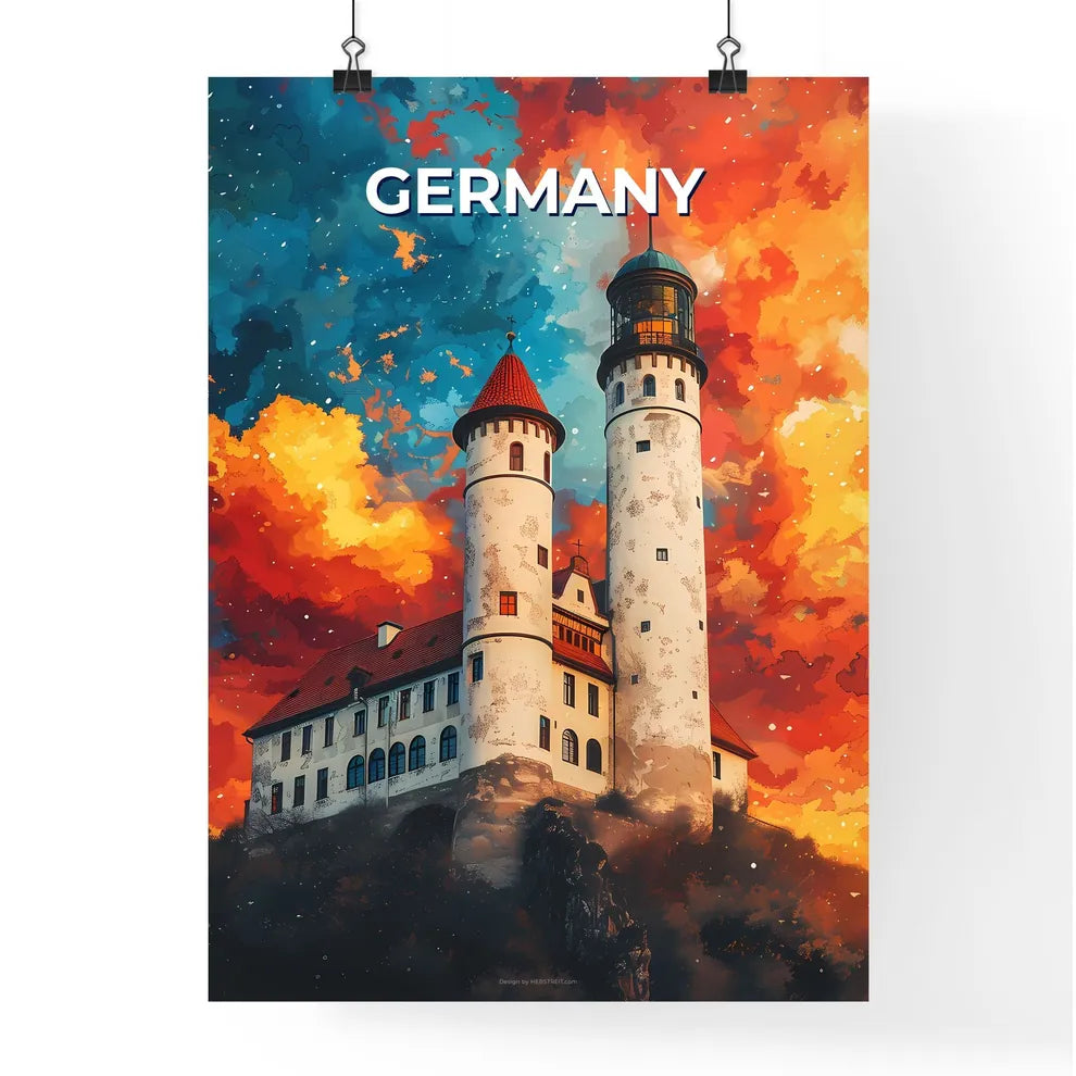 Picturesque Medieval Castle Red Roof, Europe, Art, Painting, Vibrant, Germany Poster