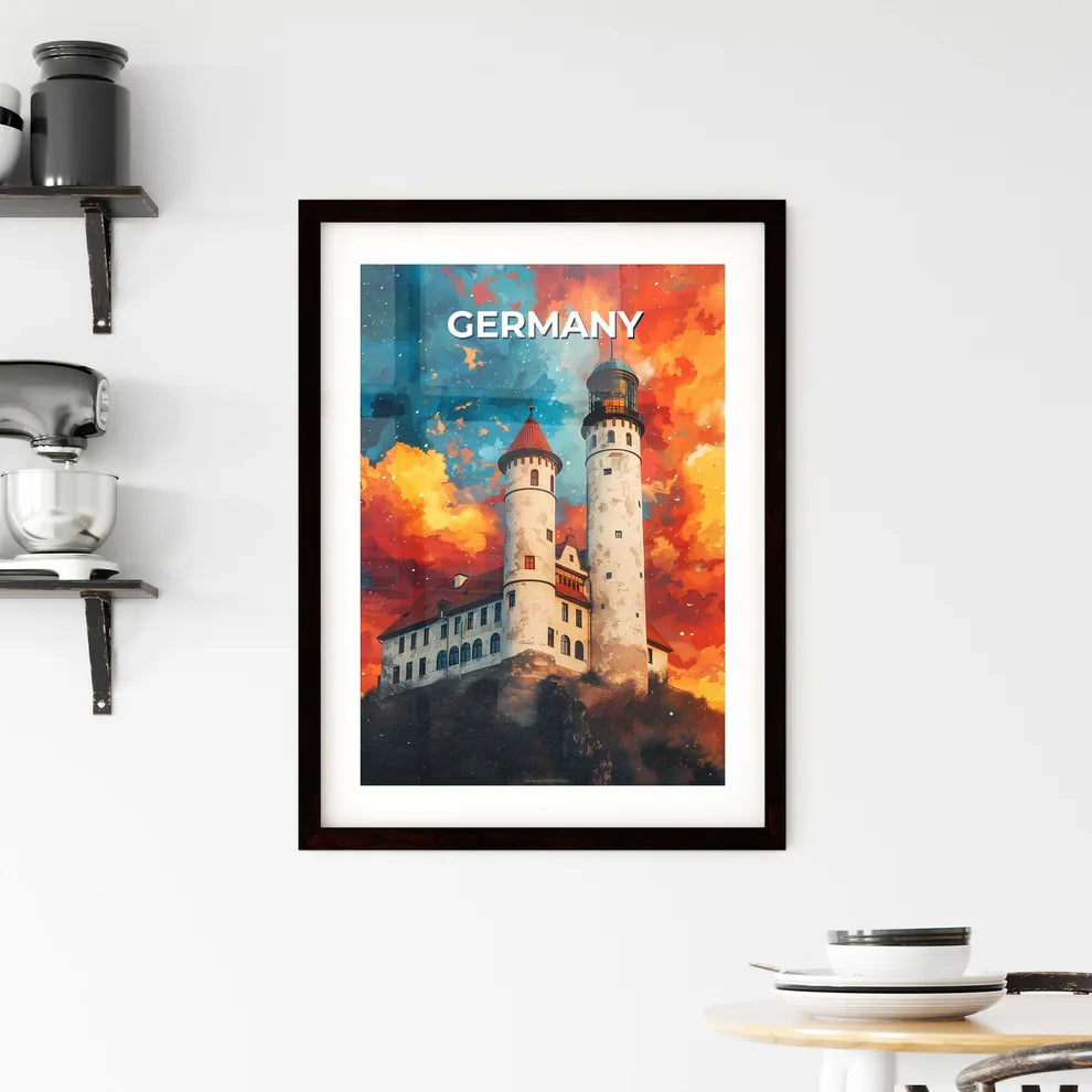 Picturesque Medieval Castle Red Roof, Europe, Art, Painting, Vibrant, Germany Custom Print