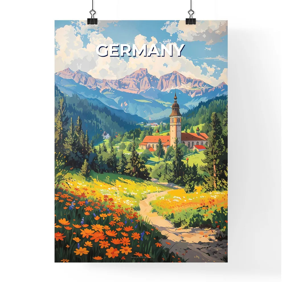 Painting, Landscape, Church, Flowers, Germany, Europe, Art, Vibrancy, Artistic Poster