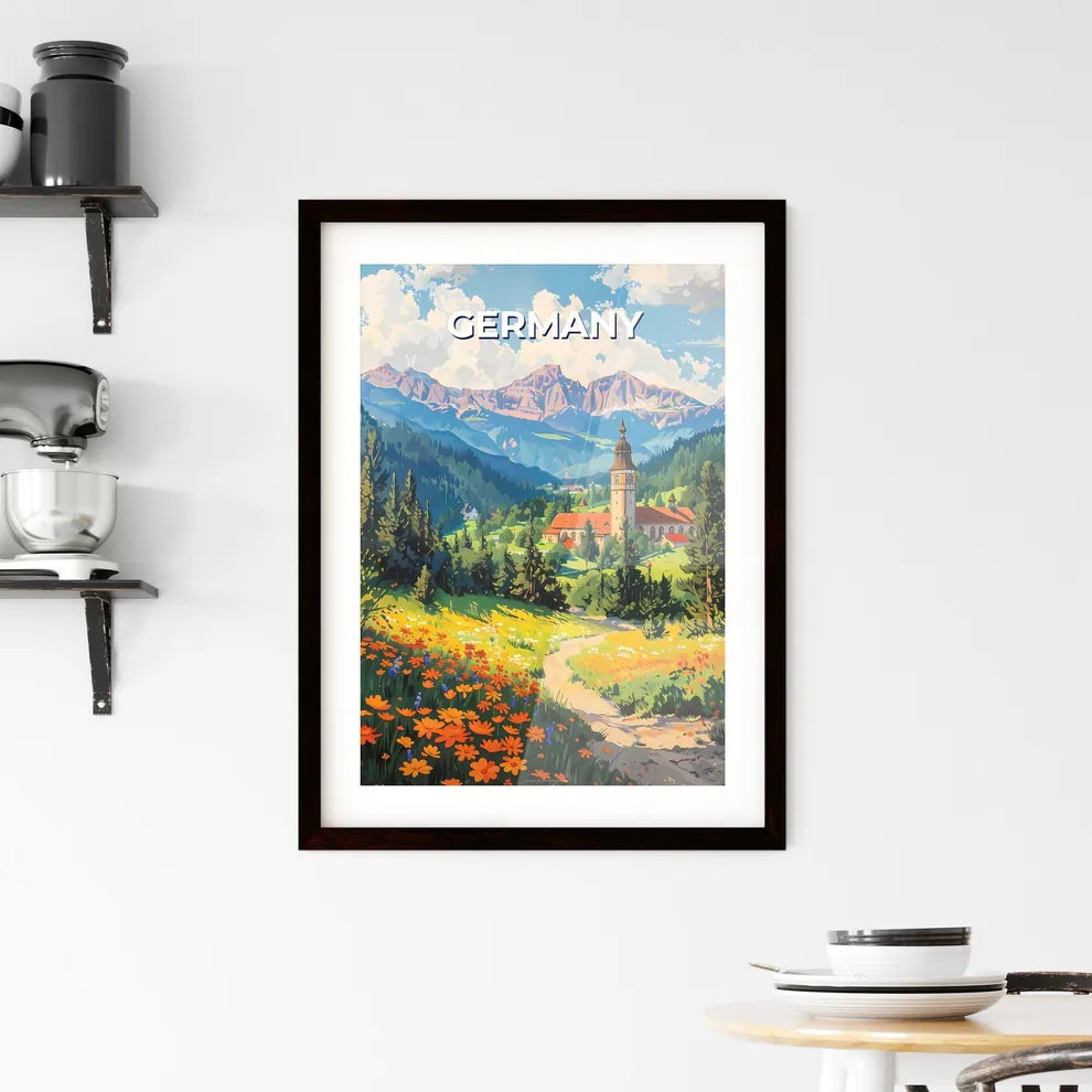 Painting, Landscape, Church, Flowers, Germany, Europe, Art, Vibrancy, Artistic Custom Print