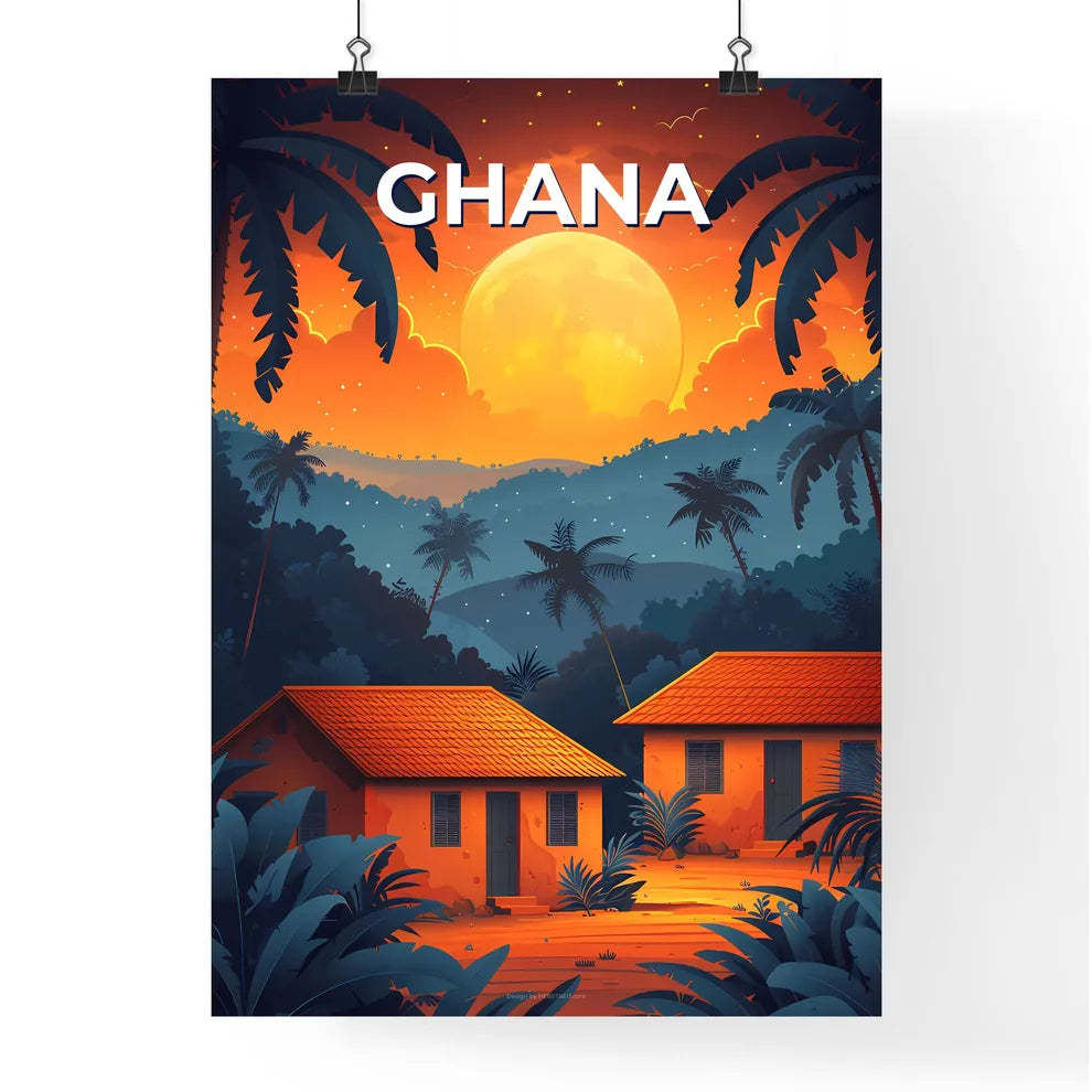 Tropical Forest Art: Ghana Africa Houses Trees Vibrance Painting Nature Poster