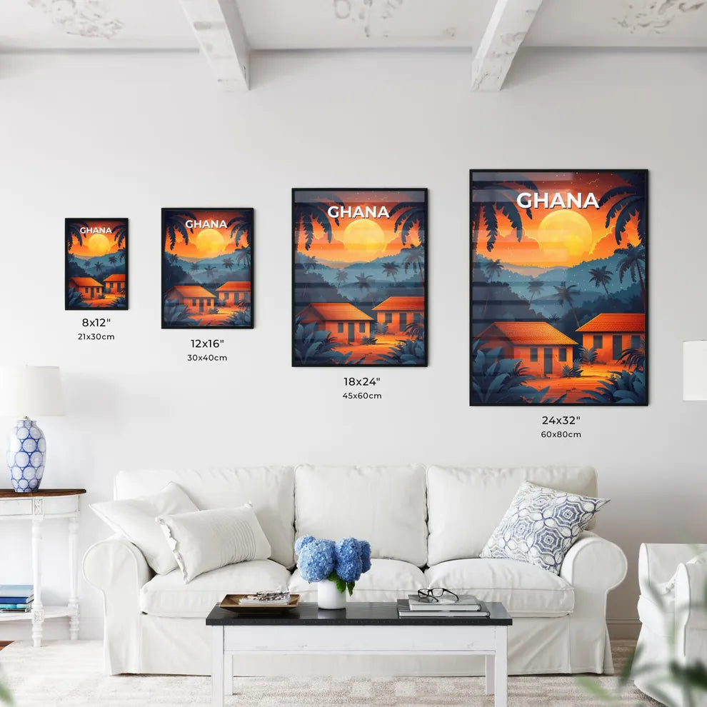 Tropical Forest Art: Ghana Africa Houses Trees Vibrance Painting Nature Size Chart