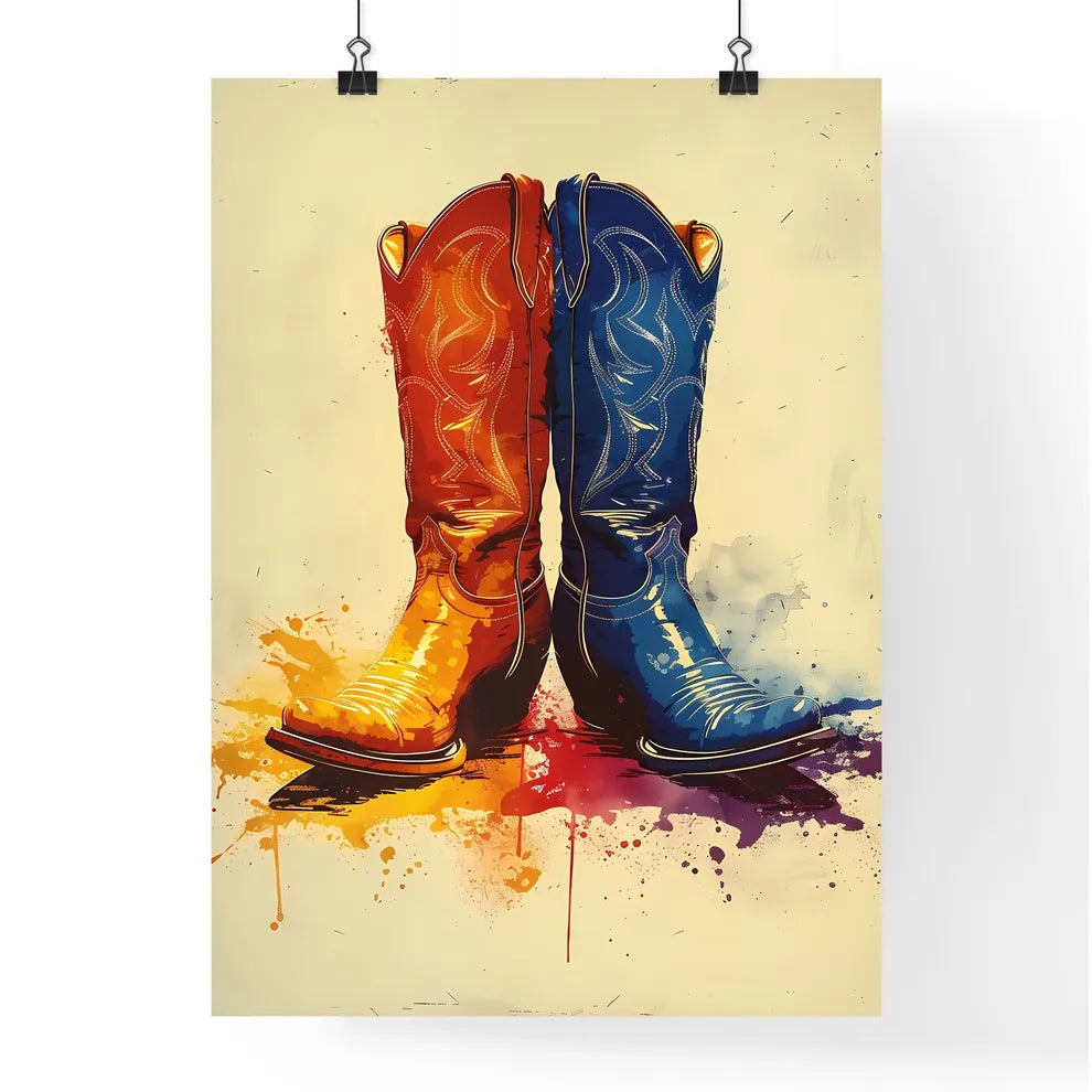 Artistic Cowboy Boots Painting on White Back - Framed Art Print