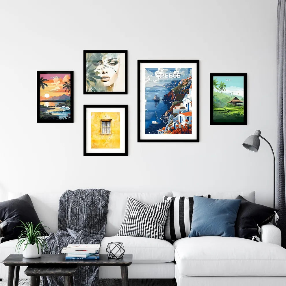 Painting, Impressionist, Greece, Europe, Artwork, Cliffside Town, Mediterranean, Seascape, Azure Waters, Vibrant Colors Interior Design