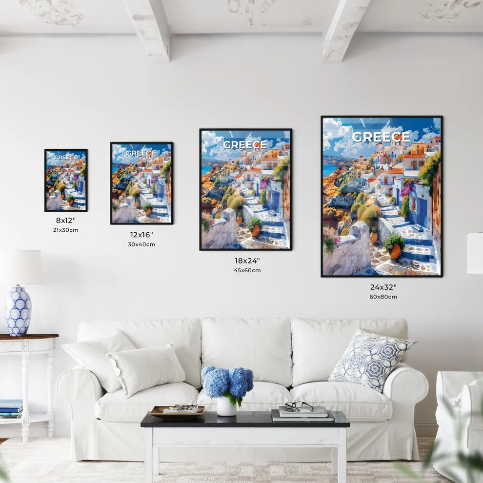 Artful Greece Buildings Hilltop Colorful Painting Europe Destination Image Size Chart