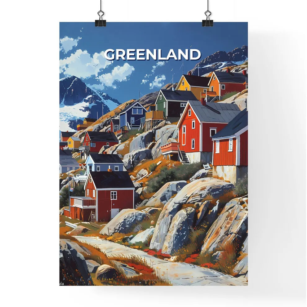 Art Print, Contemporary Painting, Modern Art, House Painting, Hillside Landscape, Abstract Art, Greenland, North America, Colorful Architecture, Home Decor Poster